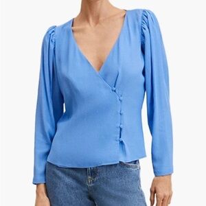 MNG Mango Cornflower Blue Buttoned Blouse